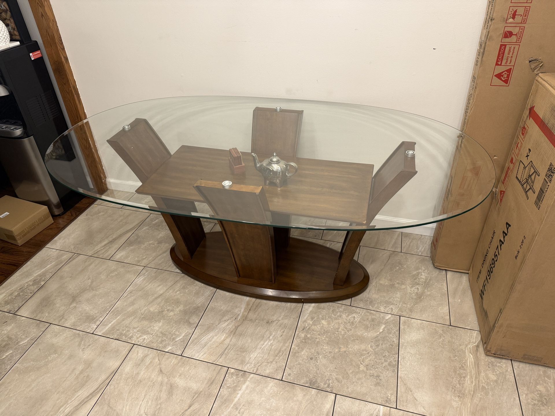 Glass Dining Table – Modern Wood Base – 6ft x 42in
