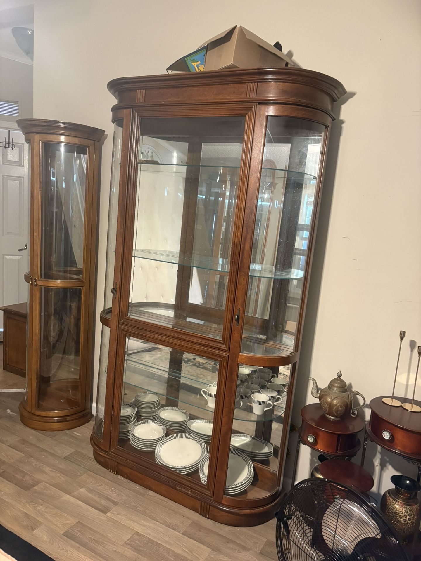 Curved Glass Hutch Curio Cabinet Display Oak 4shelves 