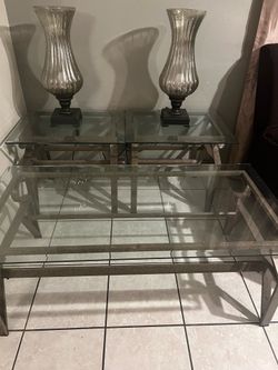 Set of glass table with lamps