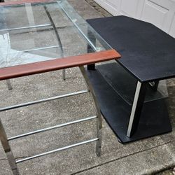 Glass Desk/ Black 3 Tier Tv Stand