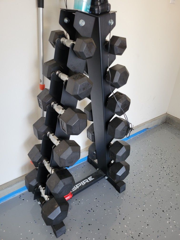 Inspire Fitness 210lb PVC Hex Dumbbell Set with Rack