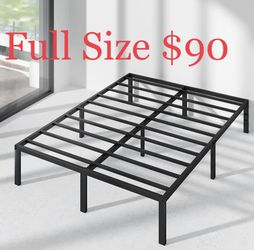Full Size - 14 Inch Metal Platform Bed Frame With Steel Slats - No Box Spring Needed 
