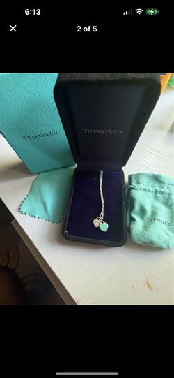 Tiffany & Co. Blue Double Heart Pendant Tag Necklace