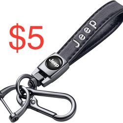 Etusur Genuine Leather Car Keychain Fit for Jeep Grand Cherokee Wrangler Compass Renegade Patriot Grand Comander Car Keyring Accessory Keychain, Famil