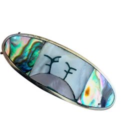 Vintage Mexico Abalone Mother of Pearl Inlay Hair Barrette Scenic Shell Hair Clip 