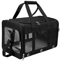 “New”Pet Carrier(mesh Top)airline Approved,shoulder Strap(up To 17lbs)(17x 11”)dog/cat/etc.(black)retail$35