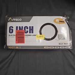 Amico 12 Pack 6 Inch LED Recessed Light with Night Light, 5CCT, Black
Ultra-Thin Ceiling Light, Dimmable, 1100LM, No Flicker, 2700K-5000K, Canless Waf
