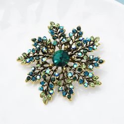Wuli&baby Green Rhinestone Snowflake Brooches For Women Beauty Flower Party Office Brooch Pin Gifts   Message me if you are interested in a bundle or 