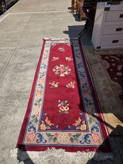 Vintage Art Deco Chinese Runner Rug – Hand-Woven Wool (Crimson Red)