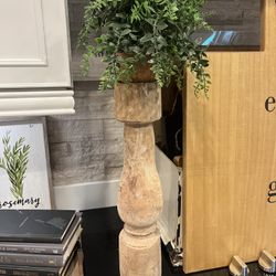 Large Rustic Chunky Wood Pillar Candlestick 