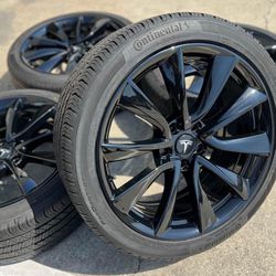19” OEM Tesla Model 3 Sport Wheels Rims Tires Factory Gloss Black