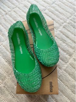 Melissa Mini Campana Glitter Green Jelly Shoe Flats size 13 kids