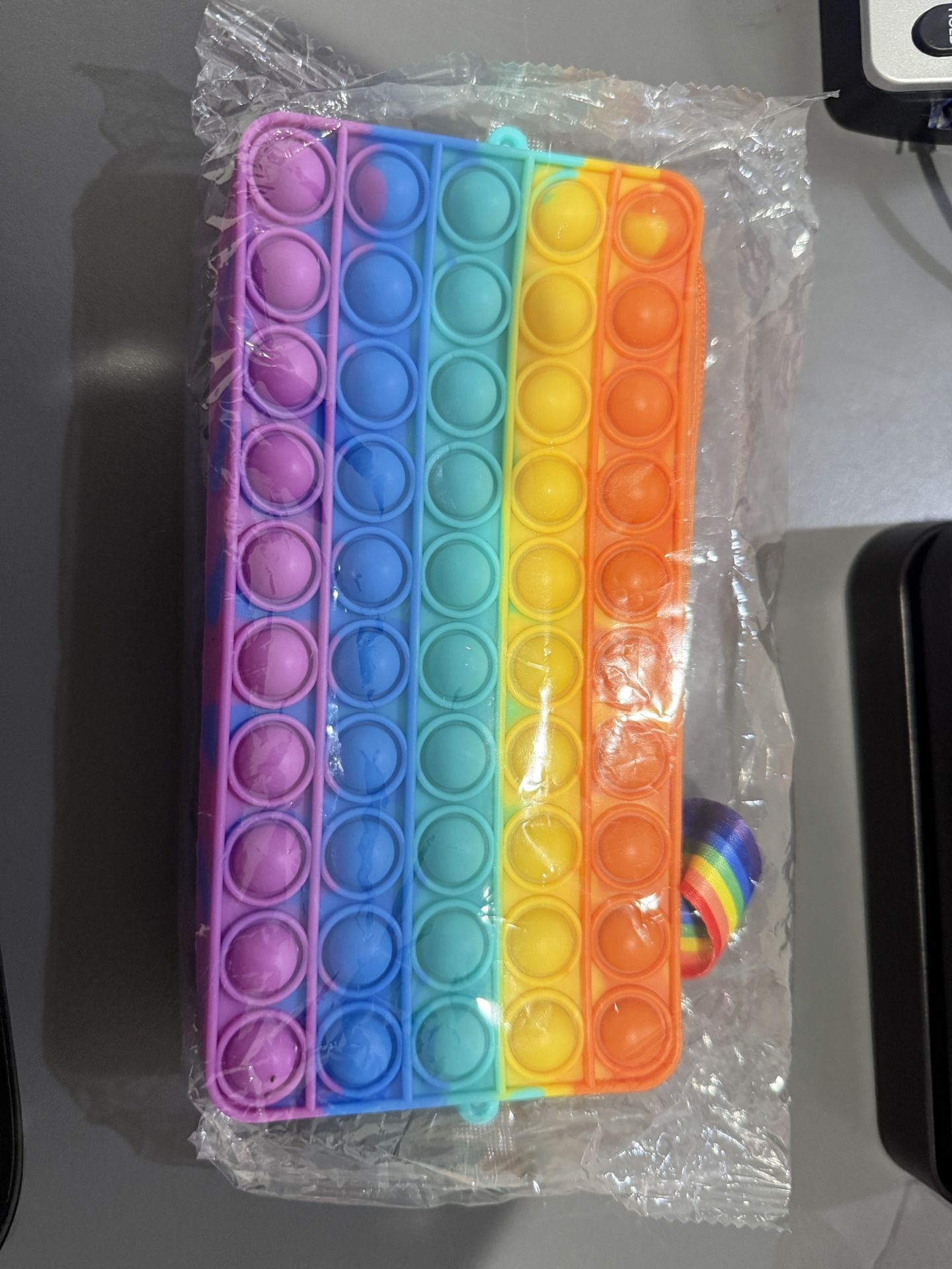 Pop Pencil Case with Rainbow Shoulder Band – Fidget Silicone Bubble Pen and Stationery Bag for Kids and Adults  Keep learning fun and organized with t