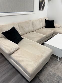 Beige Corduroy Sectional Sofa