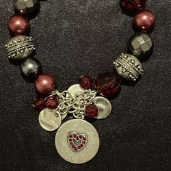 Fashion Beaded Red And Silver Beaded Charm Bracelet 