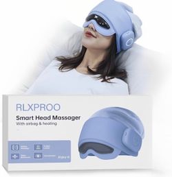 Head Massager with Eye Mask for Fatigue Relief, 4 Modes, 2 Heat Settings, Bluetooth-Capable, Rechargeable, Ideal for Rest & Relaxation