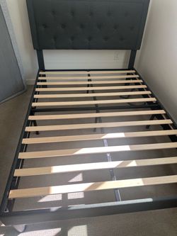 Gray Upholstered Bed Frame with Tufted Headboard
