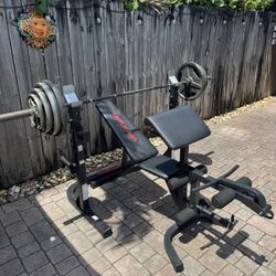 Professional 2” Weider Workout Set with Squat/bench press/curling  bench with spotter arms and over 265lbs in total weights.  