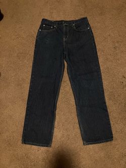 Dark Wash Pinstripe Denim Jeans