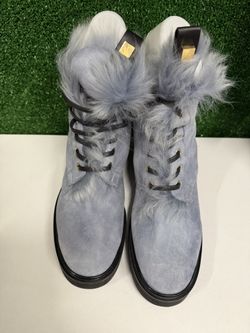 Stuart Weitzman Jissika Suede Ankle Furry Boots In Blue Suede Size 6