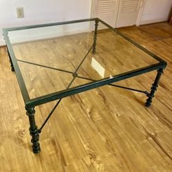 Vintage 1990’s Brutalist Metal And Glass Coffee Table