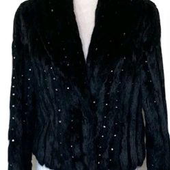 Rabbit Fur Jacket With Accented Diamond Rhinestones  "Was $185  Now $110"