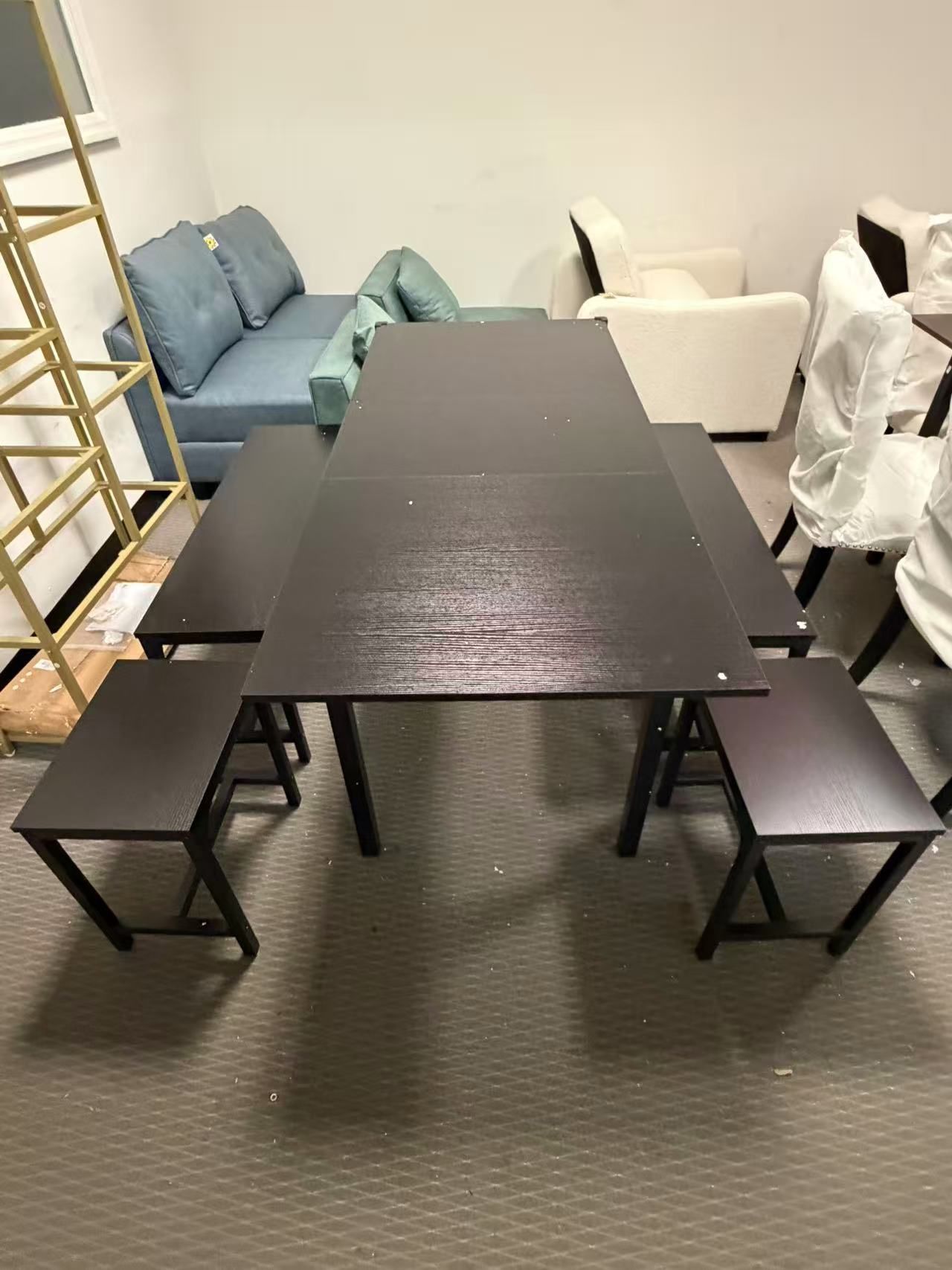 New Dining Table Set for 4-6,5-Piece Kitchen Table Chairs Set,63”Extendable Table