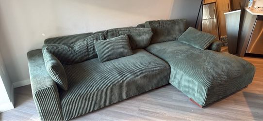 Modular Green Corduroy L-Shape sectional