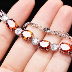 14.2g Natural Orange Red Garnet Crystal Round Beads Bracelet AAA