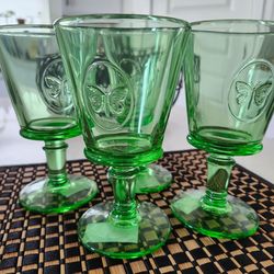 La Rochere France Papillon Butterfly Green Glass Set Of 4 Wine Cups