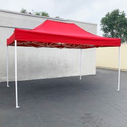$145 (New) Heavy duty 10x15 ft outdoor ez pop up canopy party tent instant shade w/ carry bag (black, red) 