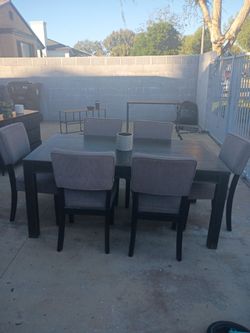Dining Table Set with 6 Upholstered Chairs