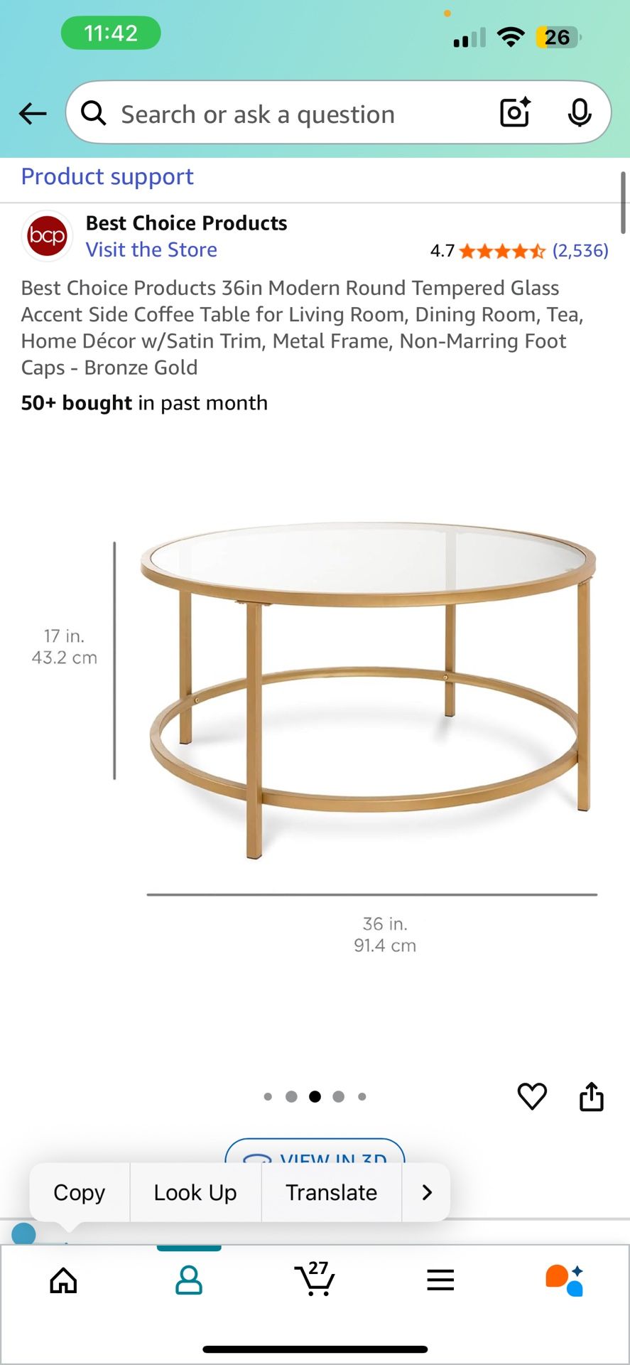 Gold/glass Coffee Table