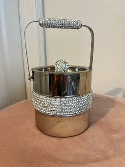 Silver Ice Bucket with Rhinestone Detail