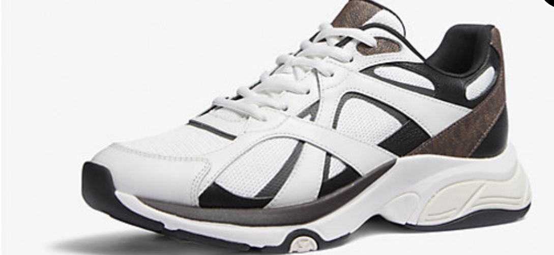 MICHAEL KORS MENS Leo Mixed-Media Trainer White and Black Athletic Sneakers