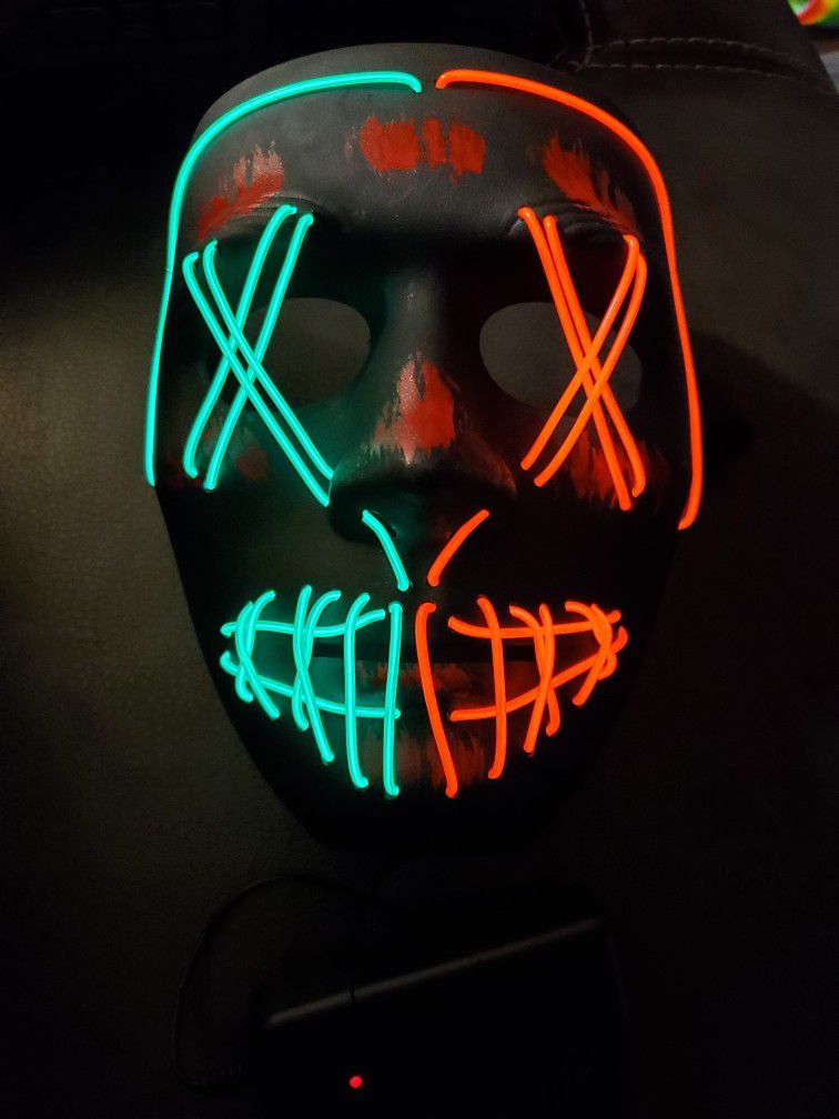 New Light Up LED Halloween Face Mask Green/Red 3 Speeds