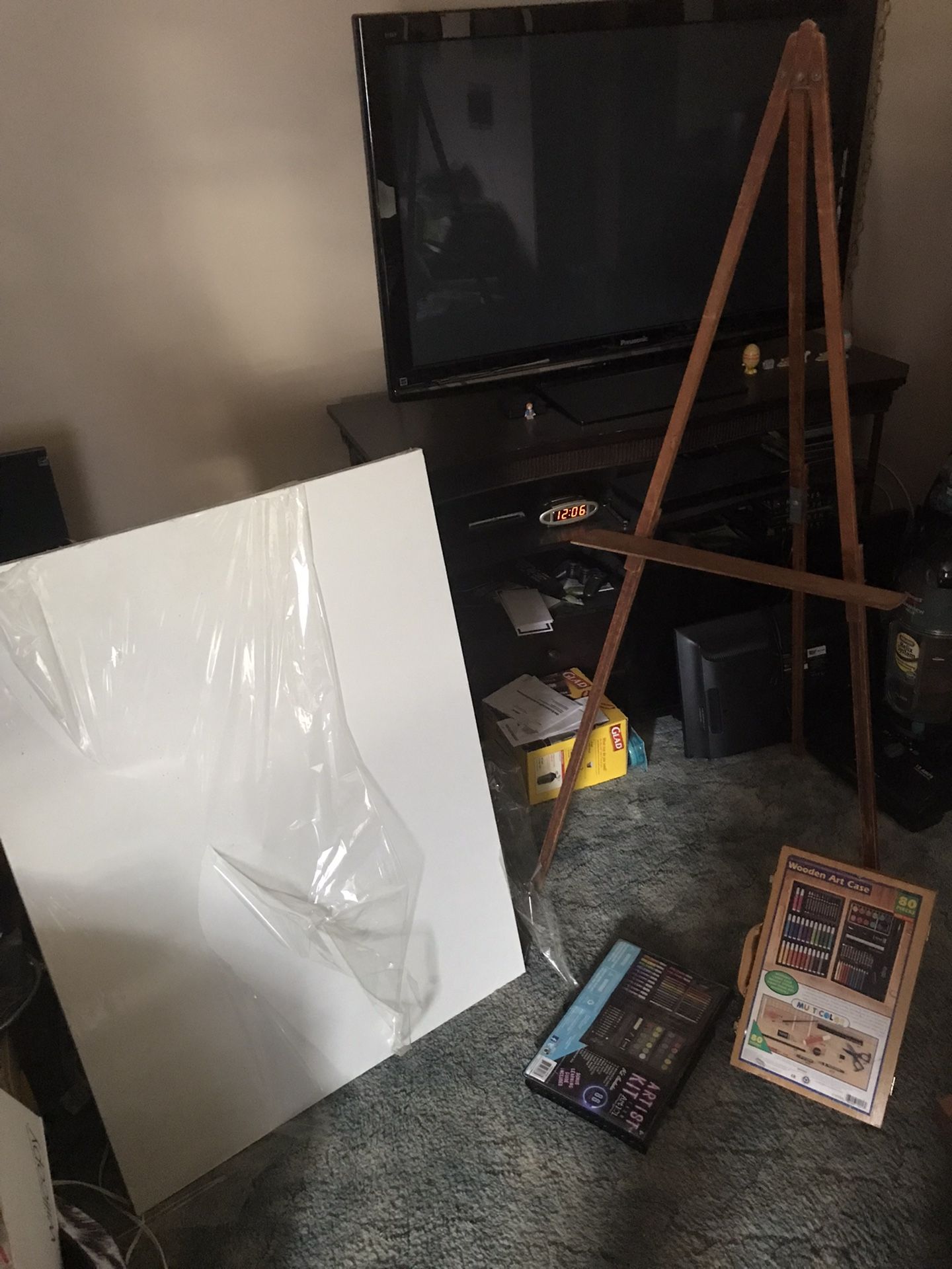 Nice Art Easel New Canvas And Two Art Supply Boxes Everything For $75
