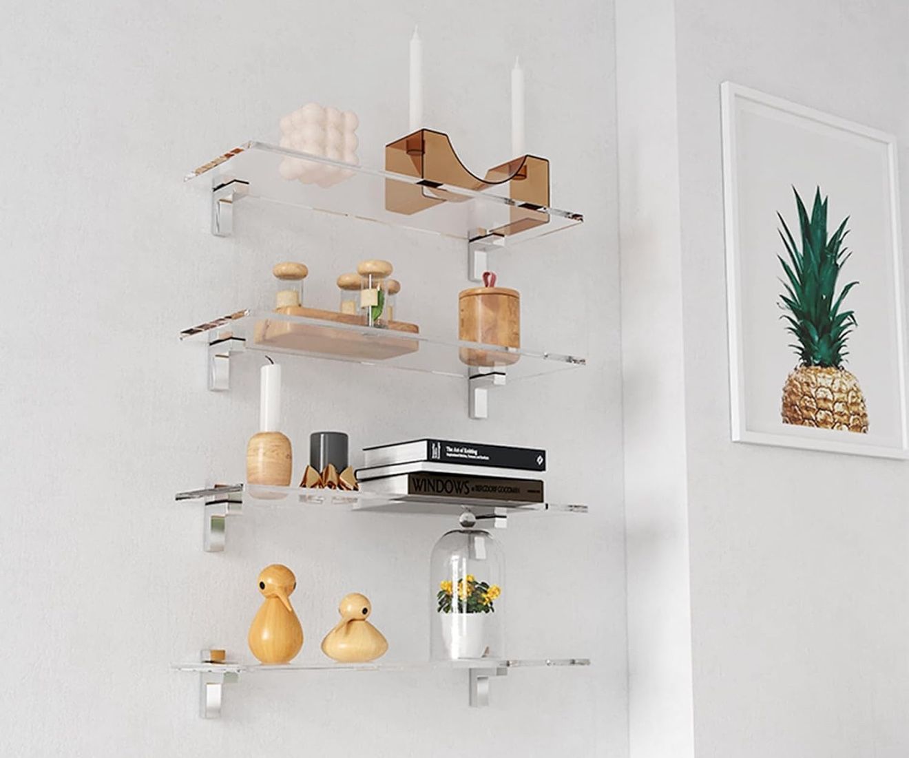 Clear Acrylic Shelf Invisible Wall Shelves, Wall Mounted 15.7 Inch, Set of 4