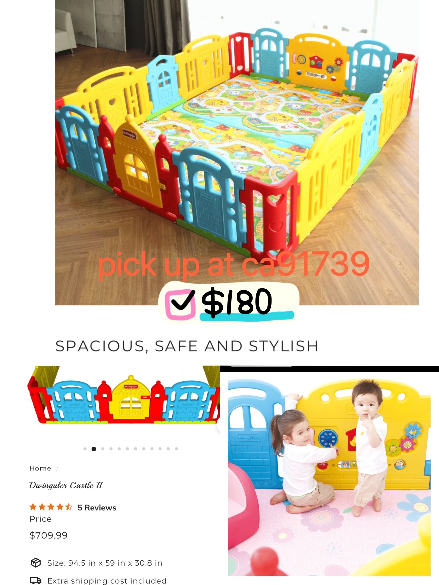 Dwinguler Large Kid's Castle Playpen x2 Extension Kit with a Kid's Castle Playpen