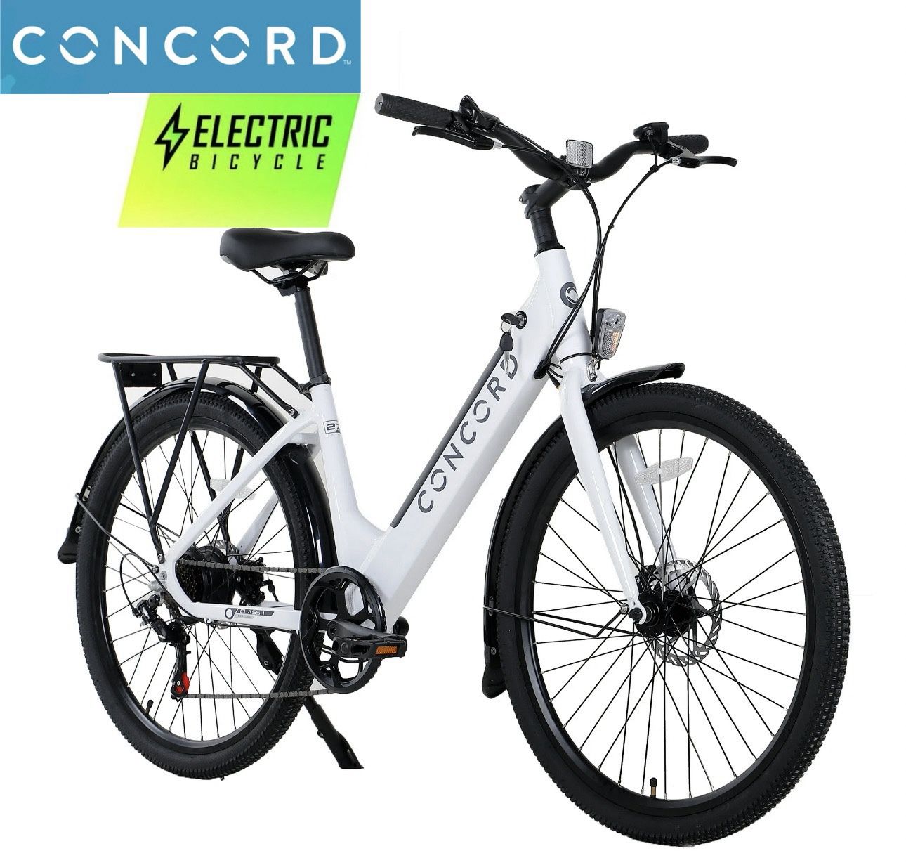 Concord Step-Thru Electric Commuter pedal assist Bike, 27.5" Wheels, 36V, White, Adult