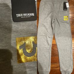 True Religion NWT women’s gray/metallic log fleece jogger sweatpants M