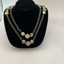 5034-PTT Banana Republic 22” Drop GoldTone Chain And  Goldtone Disc Necklace