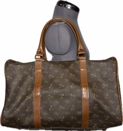 Vtg 70s 80s Snoopy Peanuts Monogram Duffle Bag Travel Weekender Brown Japan