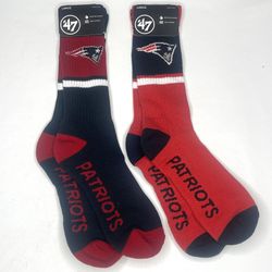 2 Pairs Of New England Patriots Athletic Crew Socks 