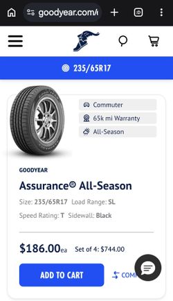 Goodyear Assurance All Season Tire 235-65-17. Like New  9.5/32 Tread