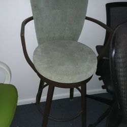 3 Plush Barstools Set Sage Green Velvet Broze Tone Metal Frames