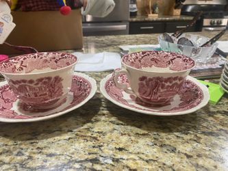 Two Mason’s Vista Pink Cups and Saucers.