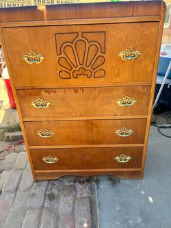 Vintage Wood Dresser with Brass Hardware