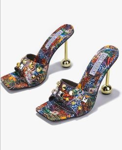 Cape Robbin Glynnis Sexy Slip On High Heel Mule with Studs, Animal Print