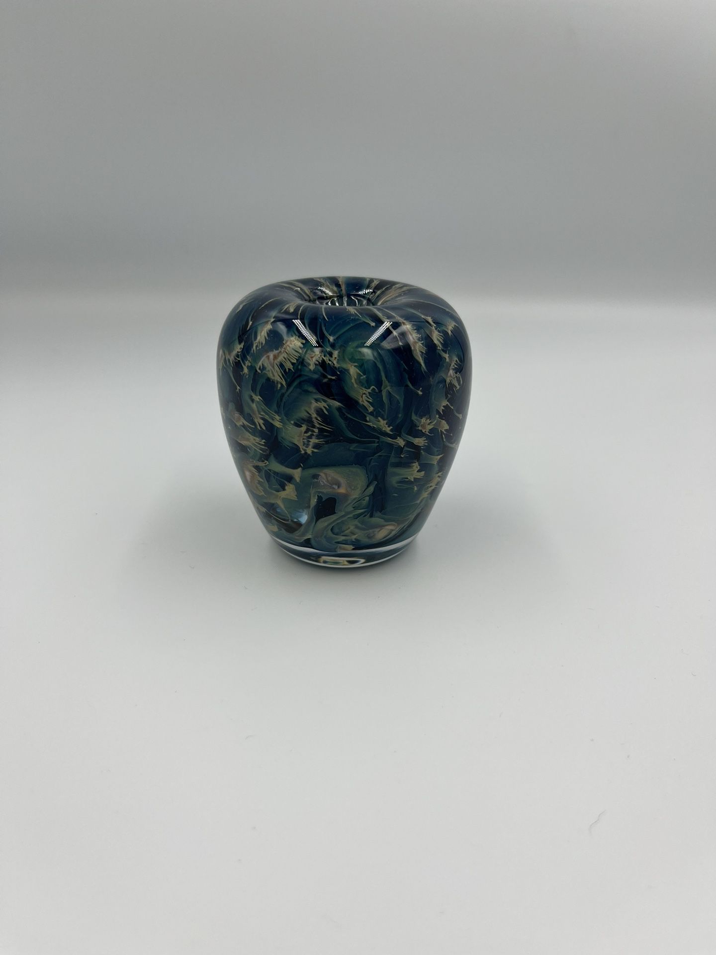 Aegean Sea Motif Classic Handblown Glass mini vase / paperweight Signed The Glass Joy 2016 